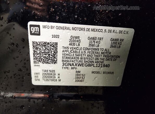3GNAXWEG8PL121940 2023 CHEVROLET EQUINOX Black VIN sticker view