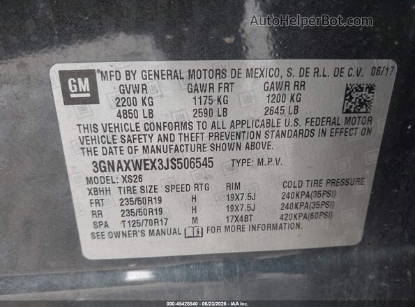 3GNAXWEX3JS506545 2018 CHEVROLET EQUINOX Серый Вид подкапотного пространства