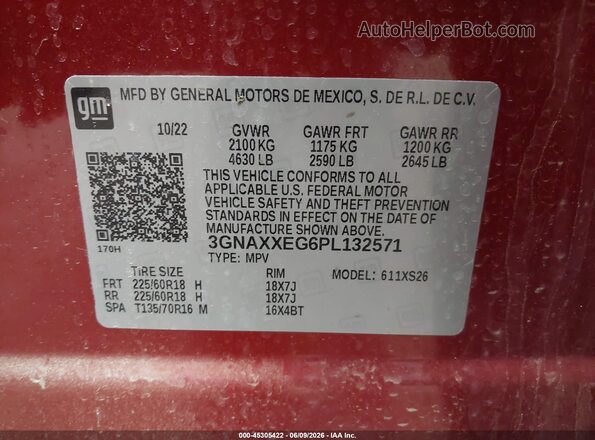 3GNAXXEG6PL132571 2023 CHEVROLET EQUINOX Red ძრავის განყოფილების ხედი
