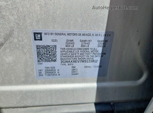 3GNAXXEV7MS133812 2021 CHEVROLET EQUINOX Silver სალონის 360-გრადუსიანი ხედი