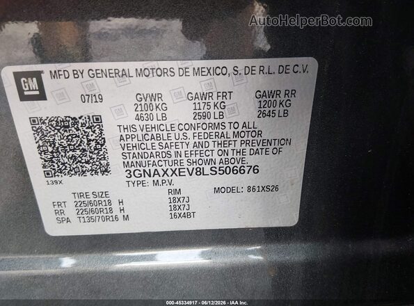 3GNAXXEV8LS506676 2020 CHEVROLET EQUINOX Black Вид підкапотного простору