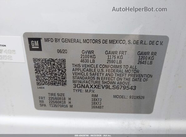3GNAXXEV9LS679543 2020 CHEVROLET EQUINOX White Widok komory silnika