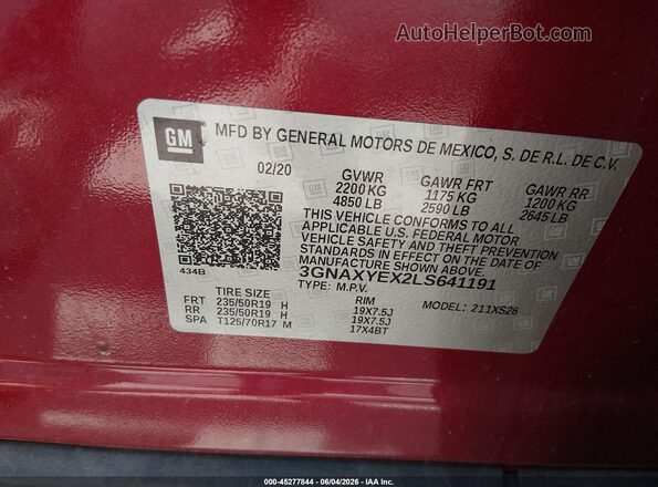 3GNAXYEX2LS641191 2020 CHEVROLET EQUINOX Red Widok komory silnika