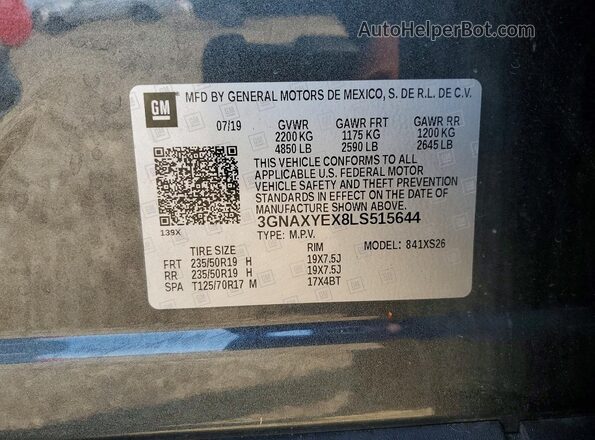 3GNAXYEX8LS515644 2020 CHEVROLET EQUINOX Charcoal VIN sticker view