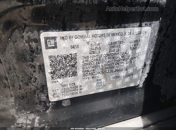 3GNCJKSB2JL366901 2018 CHEVROLET TRAX Black Vista del compartimento del motor