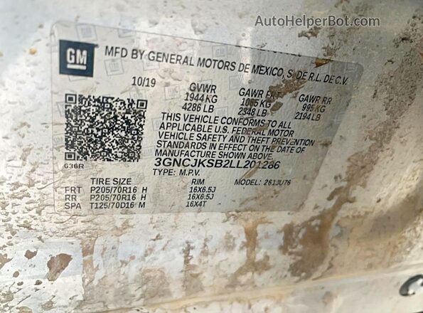 3GNCJKSB2LL201286 2020 CHEVROLET TRAX Silver Vista del compartimento del motor
