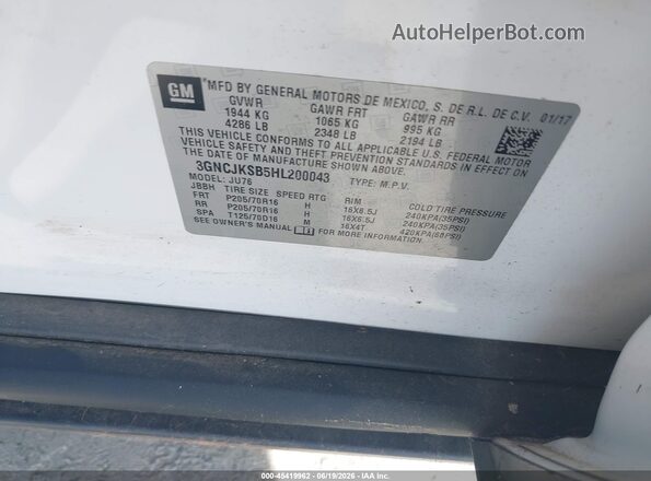 3GNCJKSB5HL200043 2017 CHEVROLET TRAX Белый Вид подкапотного пространства