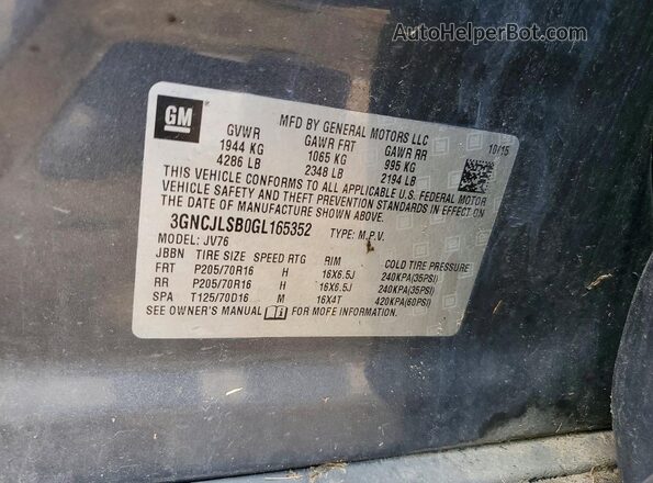 3GNCJLSB0GL165352 2016 CHEVROLET TRAX Gray სალონის 360-გრადუსიანი ხედი