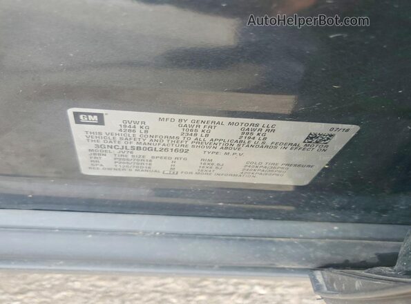 3GNCJLSB0GL261692 2016 CHEVROLET TRAX Серый Вид наклейки с VIN-кодом
