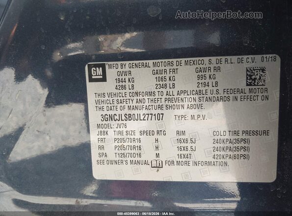 3GNCJLSB0JL277107 2018 CHEVROLET TRAX Blue Engine compartment view
