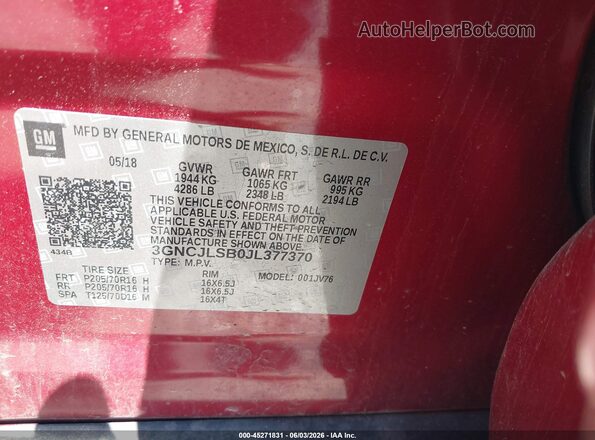3GNCJLSB0JL377370 2018 CHEVROLET TRAX Red Вид підкапотного простору