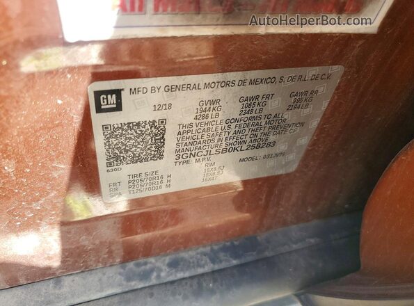 3GNCJLSB0KL258283 2019 CHEVROLET TRAX Orange 
