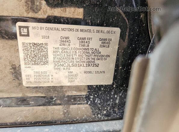 3GNCJLSB1KL197252 2019 CHEVROLET TRAX Black 