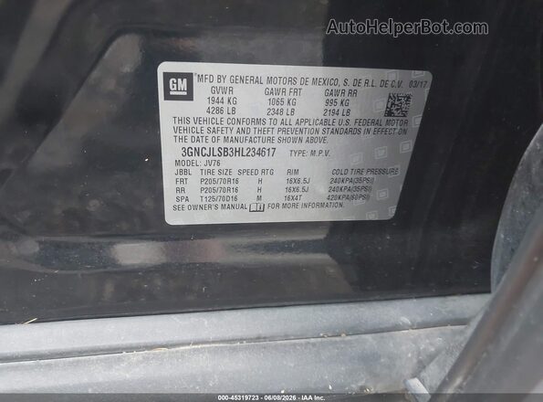 3GNCJLSB3HL234617 2017 CHEVROLET TRAX Black Вид підкапотного простору