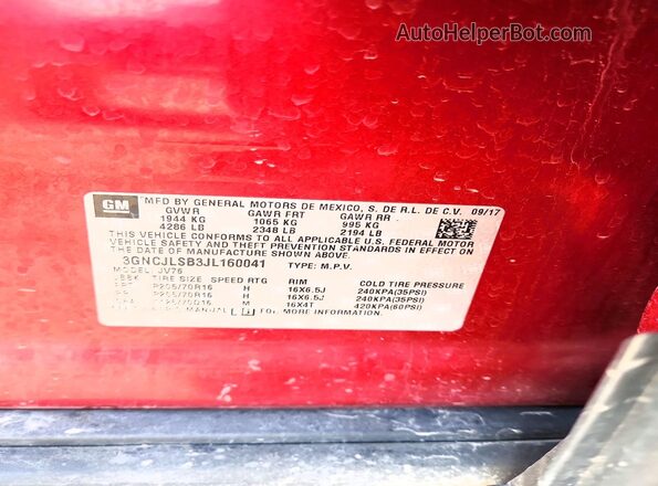 3GNCJLSB3JL160041 2018 CHEVROLET TRAX Maroon Սալոնի 360 աստիճան տեսք