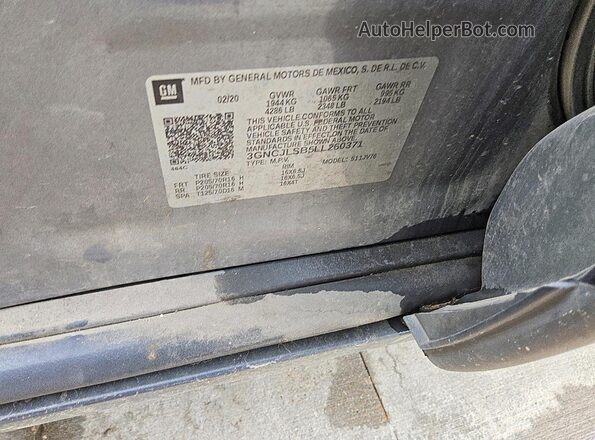 3GNCJLSB5LL260371 2020 CHEVROLET TRAX Gray 