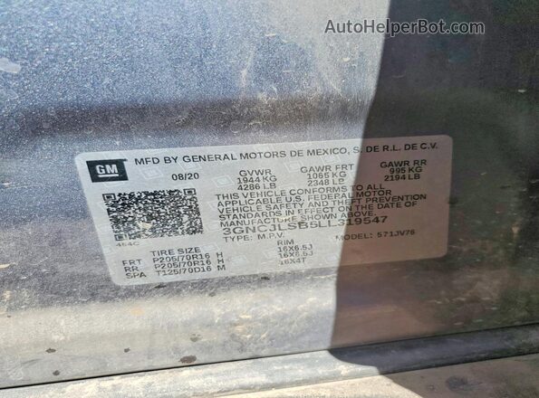3GNCJLSB5LL319547 2020 CHEVROLET TRAX Gray 