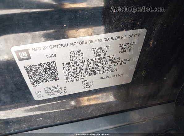 3GNCJLSB6KL327655 2019 CHEVROLET TRAX Black Շարժիչի բաժամունքի տեսք