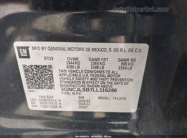 3GNCJLSB7LL116286 2020 CHEVROLET TRAX Black Widok komory silnika
