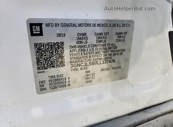 3GNCJLSB7LL137476 2020 CHEVROLET TRAX White სალონის 360-გრადუსიანი ხედი