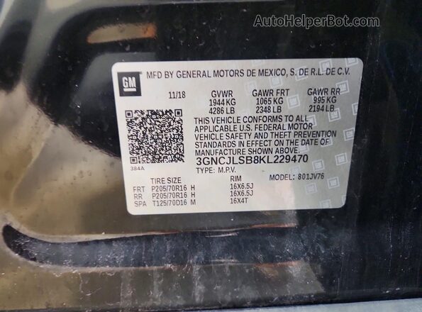 3GNCJLSB8KL229470 2019 CHEVROLET TRAX Black 