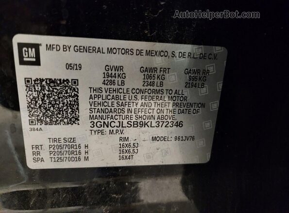 3GNCJLSB9KL372346 2019 CHEVROLET TRAX Black 