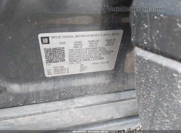 3GNCJLSB9LL177669 2020 CHEVROLET TRAX Gray ძრავის განყოფილების ხედი