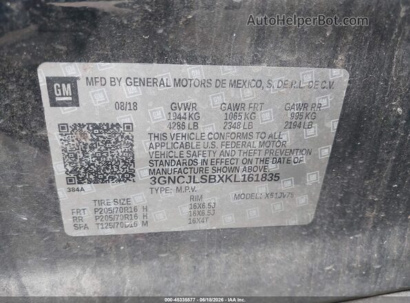3GNCJLSBXKL161835 2019 CHEVROLET TRAX Black Engine compartment view