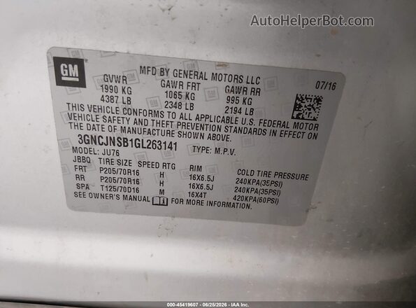 3GNCJNSB1GL263141 2016 CHEVROLET TRAX Gray Engine compartment view