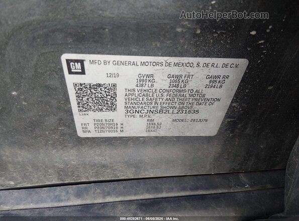 3GNCJNSB2LL231535 2020 CHEVROLET TRAX Black Vista del compartimento del motor