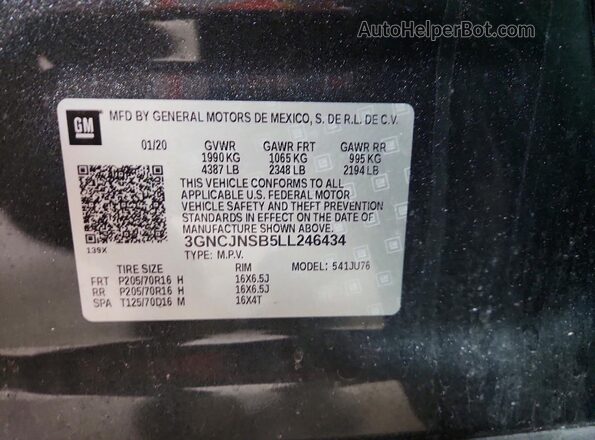 3GNCJNSB5LL246434 2020 CHEVROLET TRAX Charcoal 