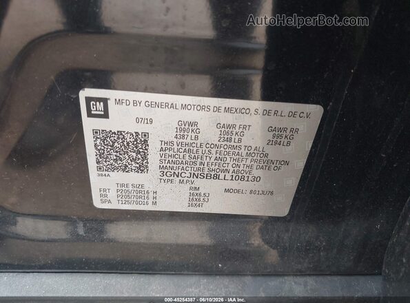 3GNCJNSB8LL108130 2020 CHEVROLET TRAX Black ძრავის განყოფილების ხედი