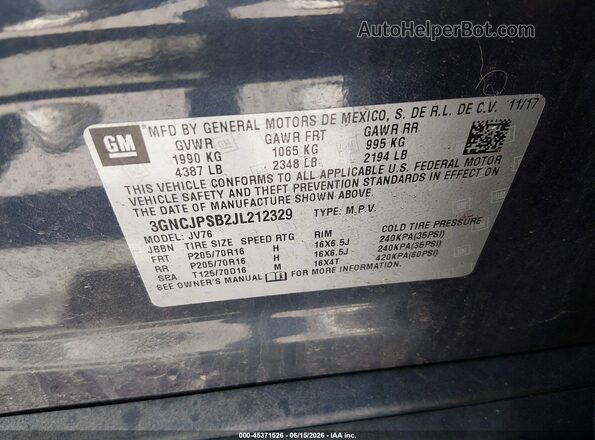 3GNCJPSB2JL212329 2018 CHEVROLET TRAX Blue 