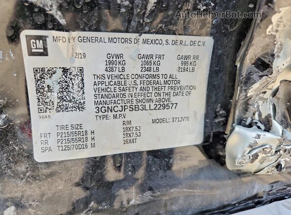 3GNCJPSB3LL229577 2020 CHEVROLET TRAX Black Widok naklejki z numerem VIN