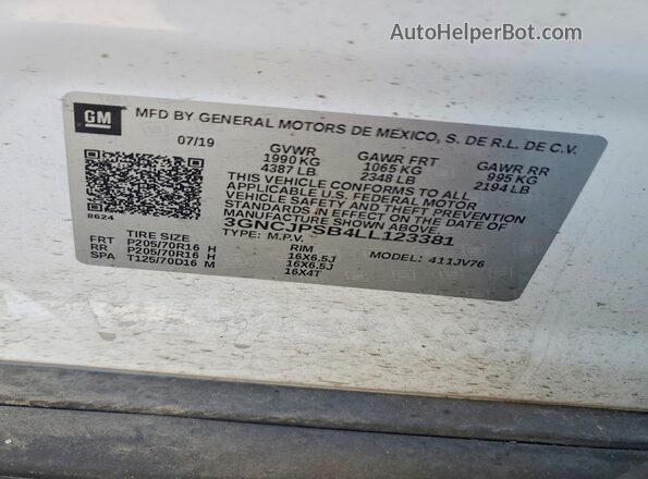 3GNCJPSB4LL123381 2020 CHEVROLET TRAX White Widok komory silnika