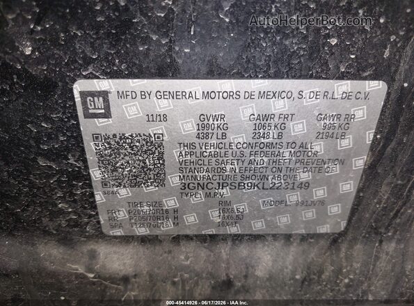 3GNCJPSB9KL223149 2019 CHEVROLET TRAX Black Widok komory silnika