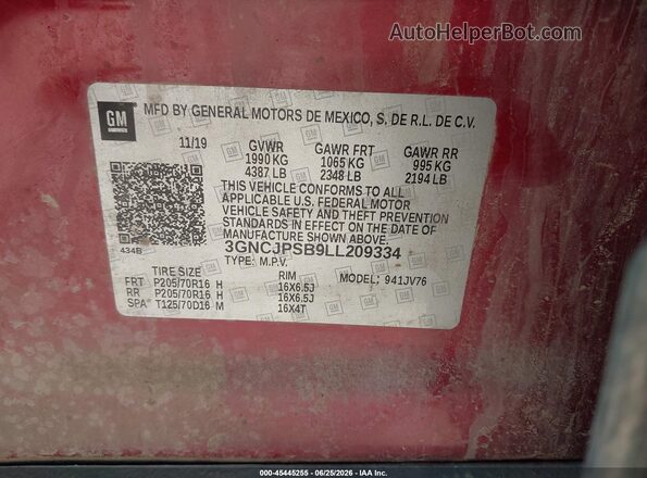 3GNCJPSB9LL209334 2020 CHEVROLET TRAX Red Engine compartment view