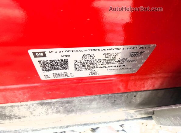 3GNKBBRA0LS691240 2020 CHEVROLET BLAZER Red Vista del compartimento del motor