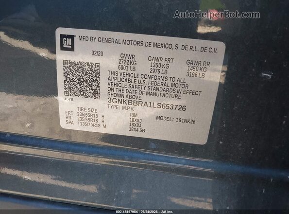 3GNKBBRA1LS653726 2020 CHEVROLET BLAZER Dark Blue Engine compartment view