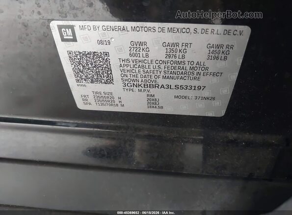 3GNKBBRA3LS533197 2020 CHEVROLET BLAZER Черный Вид подкапотного пространства