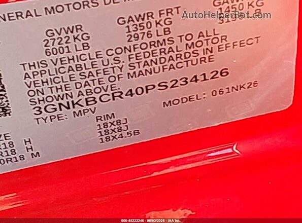 3GNKBCR40PS234126 2023 CHEVROLET BLAZER Red Vista del compartimento del motor