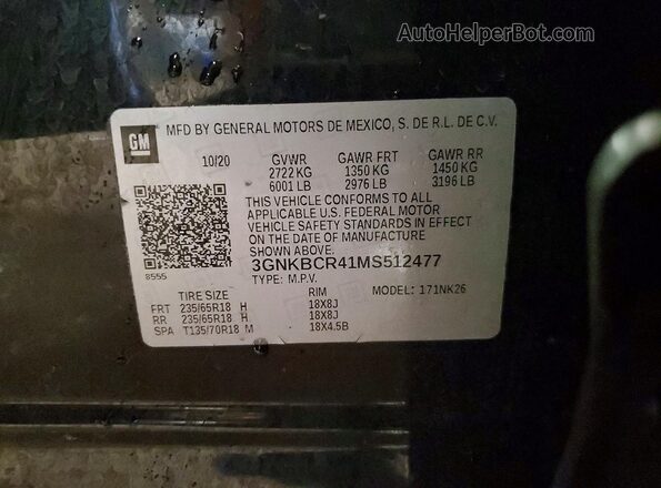 3GNKBCR41MS512477 2021 CHEVROLET BLAZER Black Vista interior de 360 grados