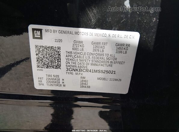 3GNKBCR41MS525021 2021 CHEVROLET BLAZER Black Вид підкапотного простору