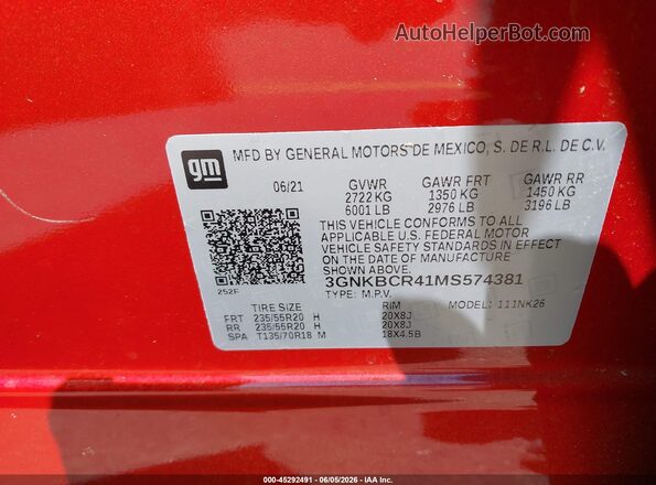 3GNKBCR41MS574381 2021 CHEVROLET BLAZER Red Вид підкапотного простору