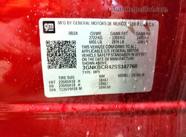 3GNKBCR42SS107760 2025 CHEVROLET BLAZER Red VIN sticker view