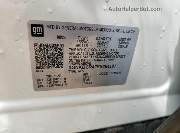 3GNKBCR42SS264107 2025 CHEVROLET BLAZER White Սալոնի 360 աստիճան տեսք