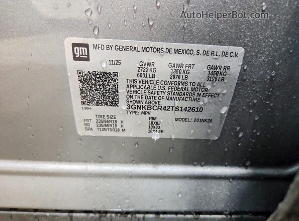 3GNKBCR42TS142610 2026 CHEVROLET BLAZER Серый Вид наклейки с VIN-кодом