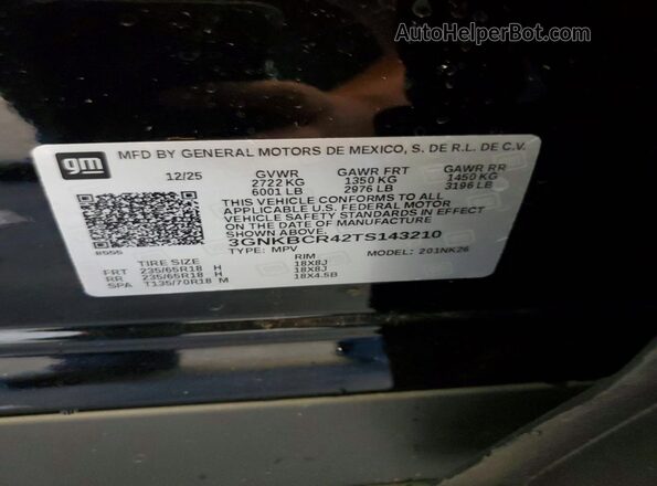 3GNKBCR42TS143210 2026 CHEVROLET BLAZER Black VIN sticker view