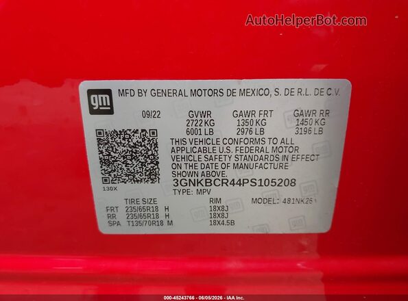 3GNKBCR44PS105208 2023 CHEVROLET BLAZER Red ძრავის განყოფილების ხედი
