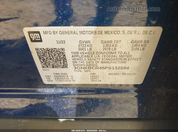 3GNKBCR45PS132594 2023 CHEVROLET BLAZER Blue Շարժիչի բաժամունքի տեսք